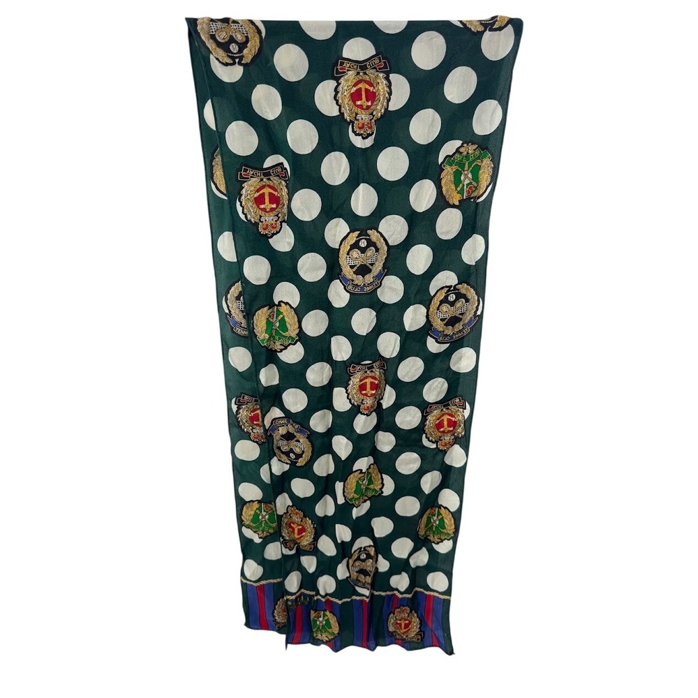 Club 7 Echo Silk Scarf Green Polka Dot Crest Yacht Club Tennis Made in Japan